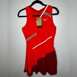 NWT Nike Court Slam Dress Habanero Red Dri-Fit Adv Tennis Sz S Pleated Ruffle